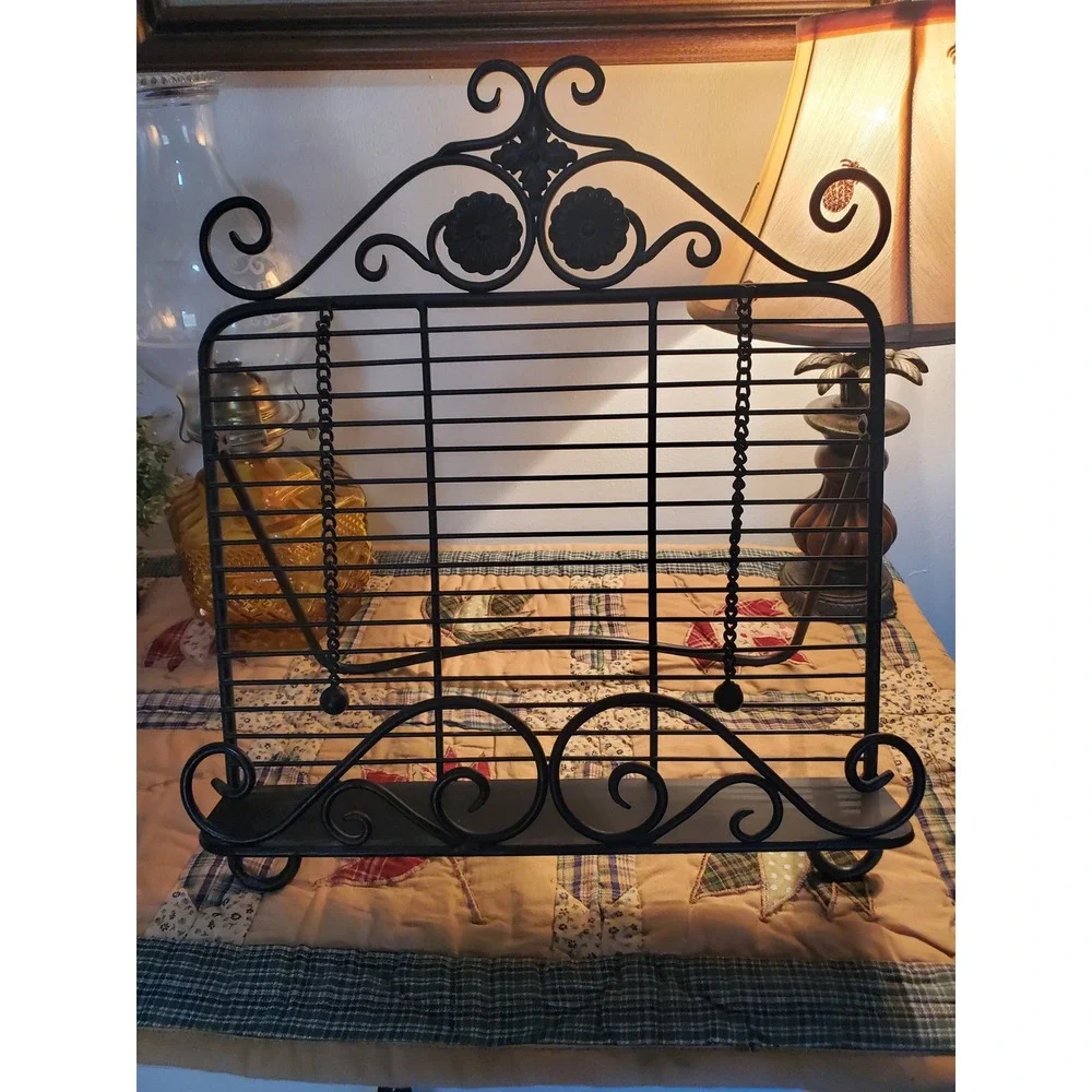 Vintage Sturdy Metal Scrollwork Cookbook Stand with Page Weights - Black